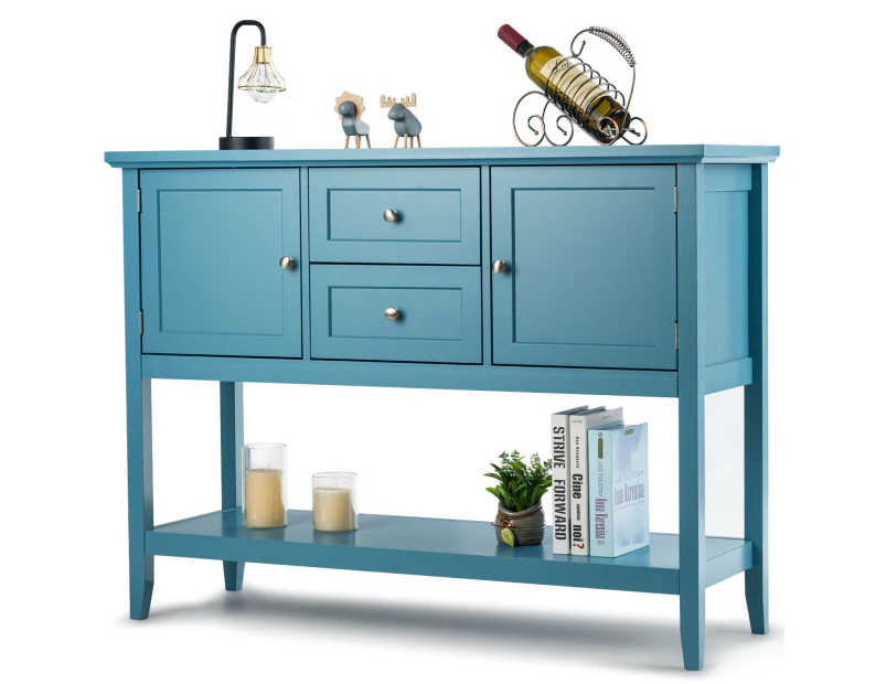 Costway Sideboard Buffet Storage Cabinet Cupboard Drawers Wooden Hallway Table Kitchen Living Room Home Furniture, Blue