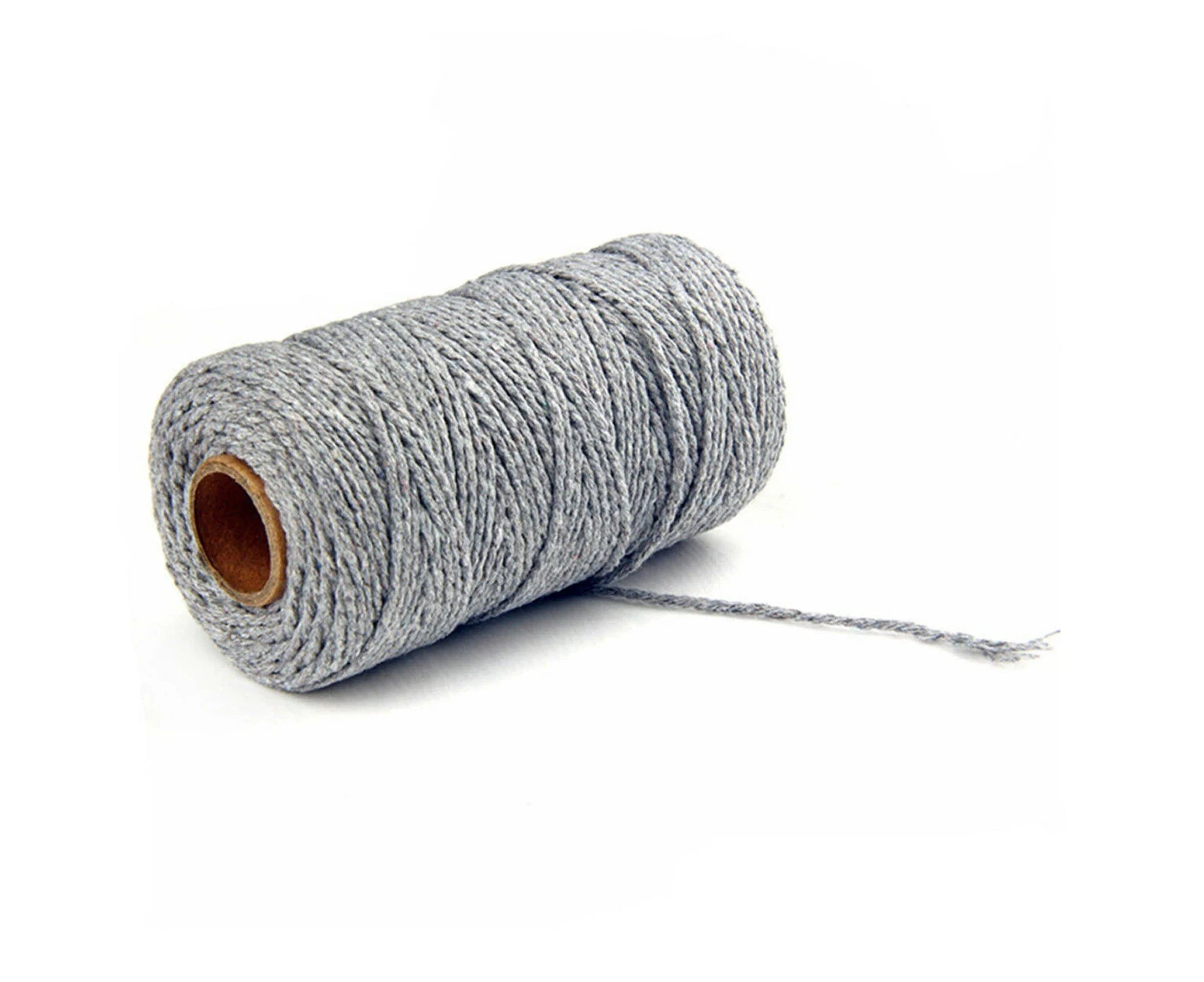 2mm 100M Natural Cotton Twisted Cord Craft Macrame Artisan Rope Craft String - Grey