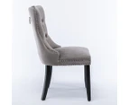 2x Velvet Dining Chairs Upholstered Tufted Kithcen Chair with Solid Wood Legs Stud Trim and Ring-Gray