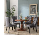 2x Velvet Dining Chairs Upholstered Tufted Kithcen Chair with Solid Wood Legs Stud Trim and Ring-Gray