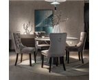 2x Velvet Dining Chairs Upholstered Tufted Kithcen Chair with Solid Wood Legs Stud Trim and Ring-Gray