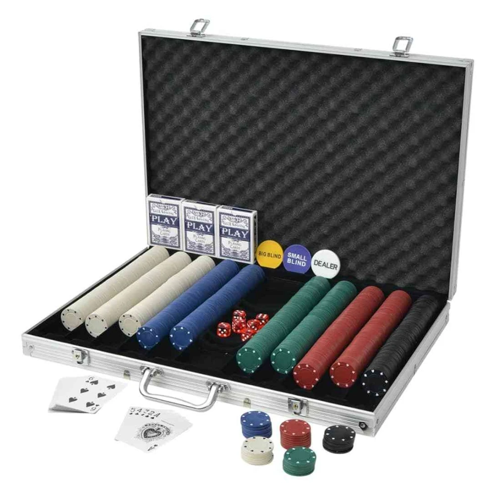 Poker Set With 1000 Chips Lockable Aluminium With Keys Portable Casino Card Game