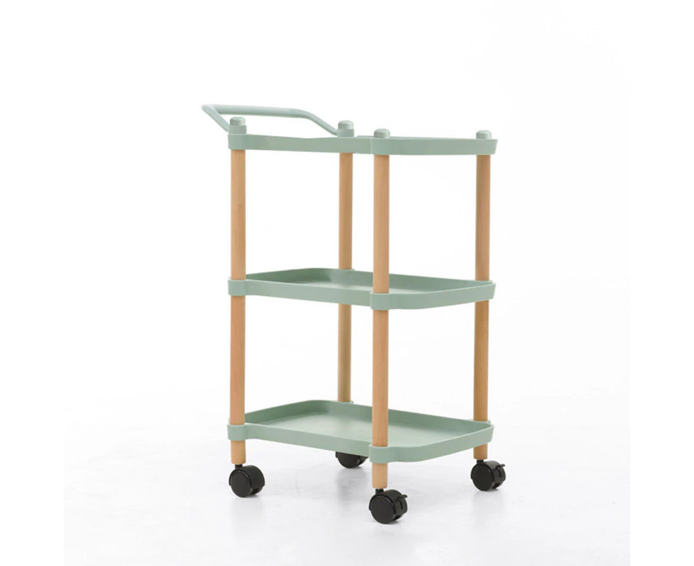 KANDOKA (GREEN) 3 tier utility cart organizer-Beauty salon rolling cart organizer-kitchen storage cart with wheels-Beech poles organizer with handle