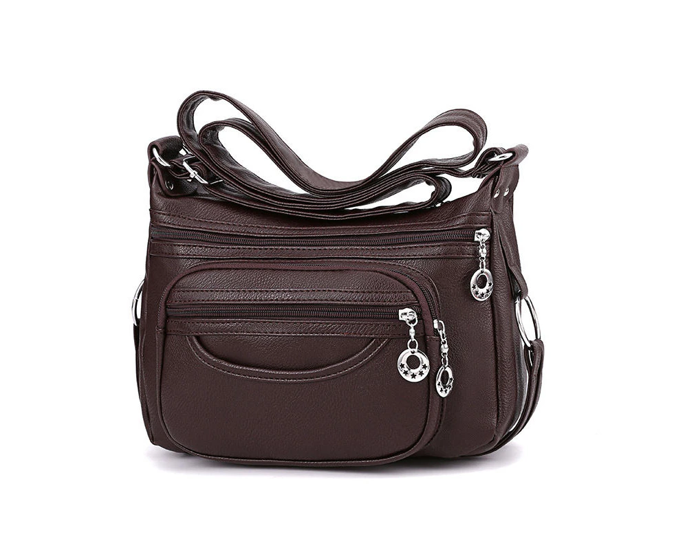 Nevenka Women Crossbody Bag Leather Handbag Pocketbook Lightweight Shoulder Purse-DarkBrown