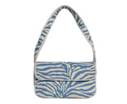 Zebra Pattern Cute Small PU Leather Shoulder Baguette Bags for Women Summer Simple Handbags (blue)