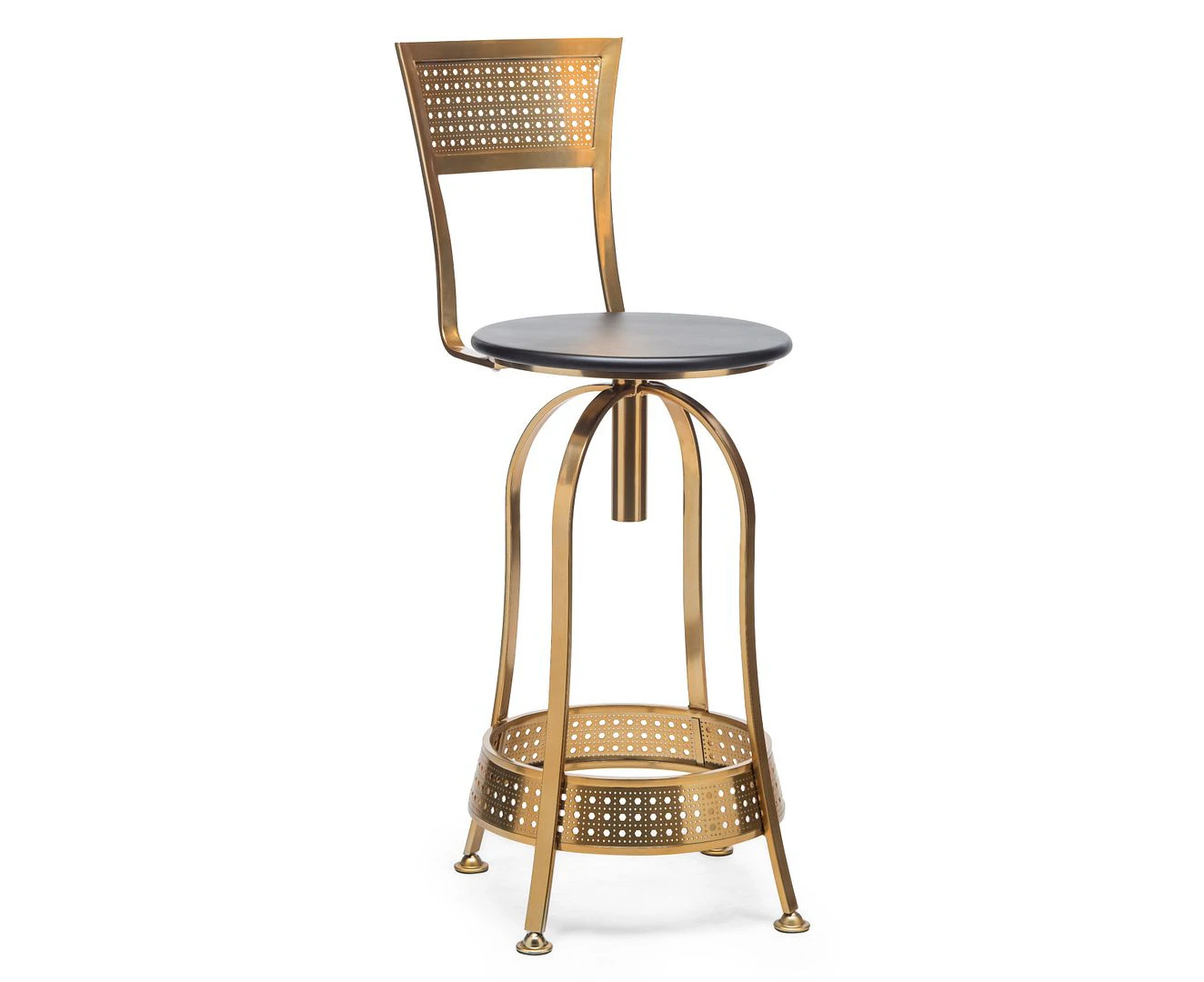 Gold Black Swivel Kitchen Bar Stool Chair with High Back in Netted Design Frame