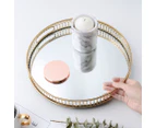 SOGA 32cm Gold Round Ornate Mirror Glass Metal Tray Vanity Makeup Perfume Jewelry Organiser with Handles