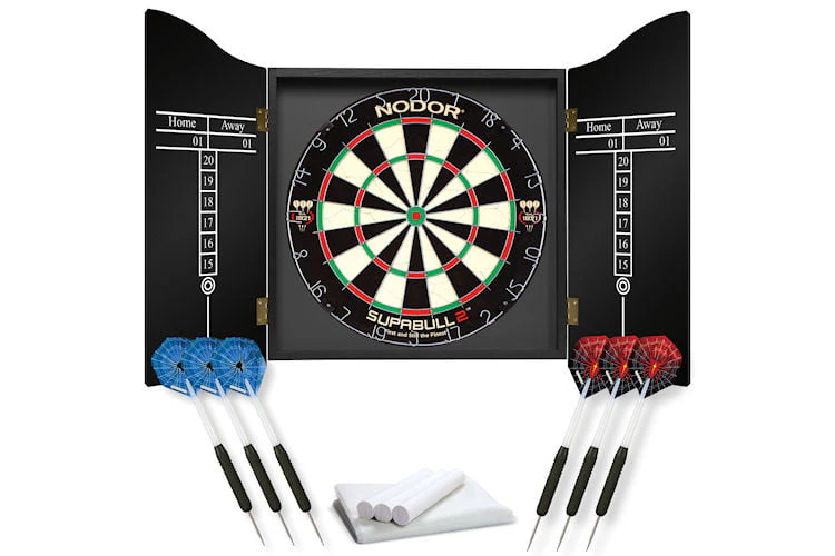 NODOR Black Professional Dart Board and Cabinet Set