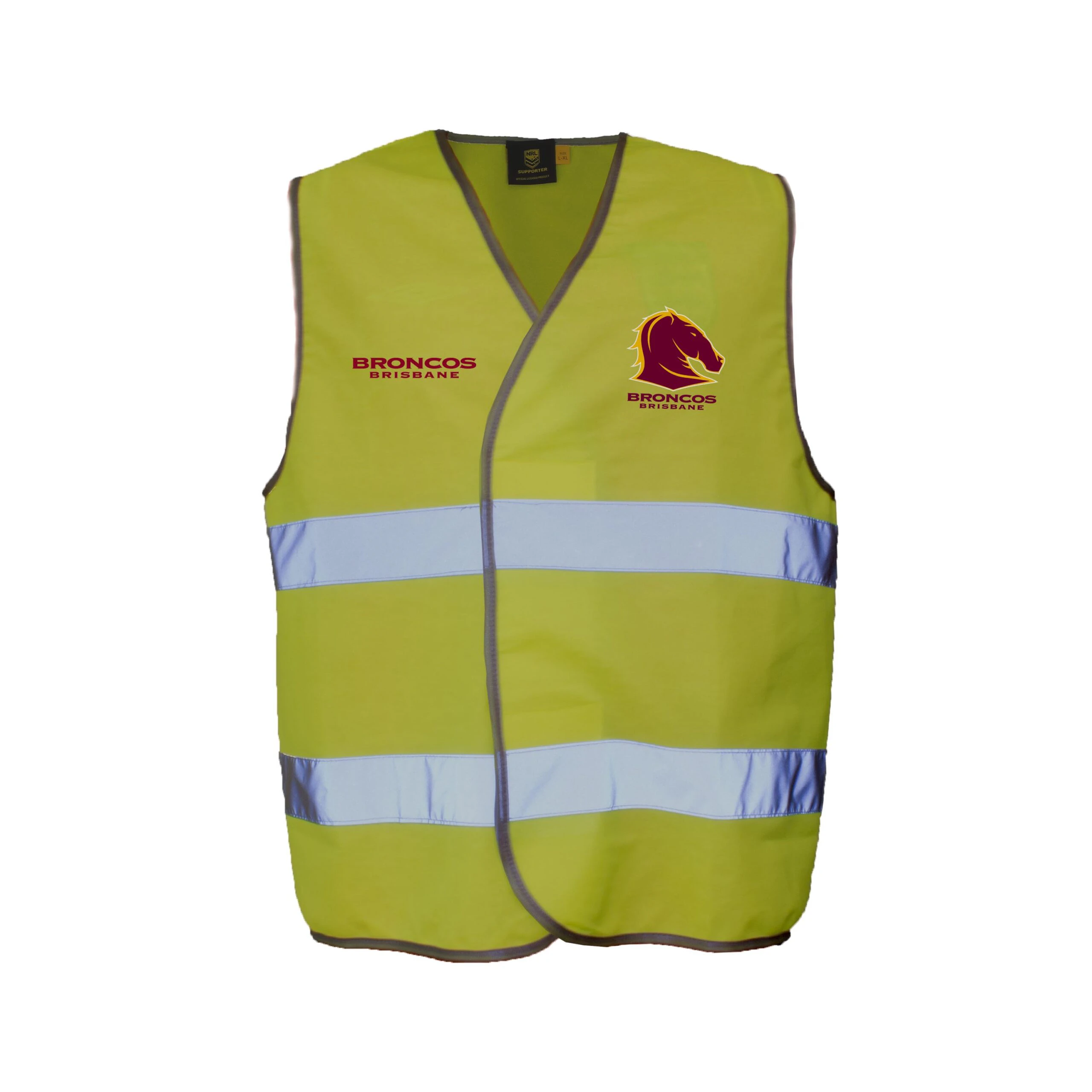 Brisbane Broncos NRL Hi Viz Work Vest With Reflective Tape Yellow