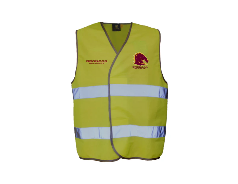 Brisbane Broncos NRL Hi Viz Work Vest With Reflective Tape Yellow