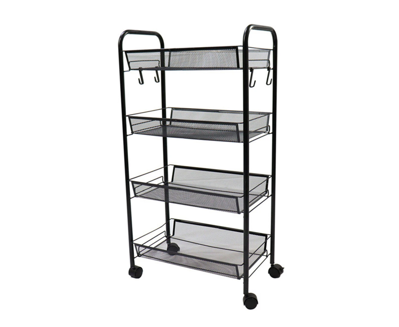 SOGA 4 Tier Steel Black Bee Mesh Kitchen Cart Multi-Functional Shelves Portable Storage Organizer with Wheels