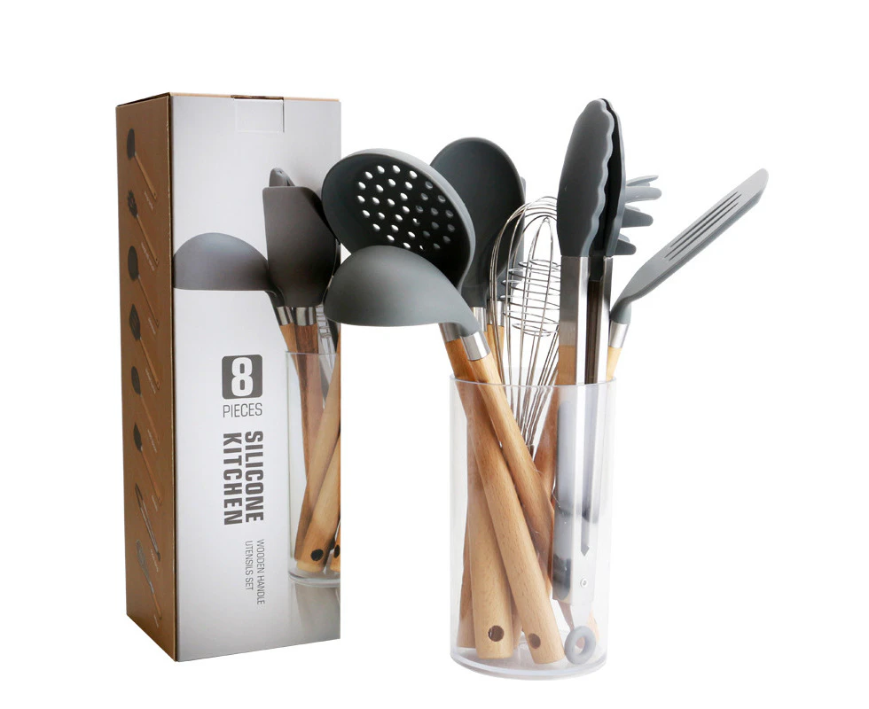 Silicone Cooking Kitchen Utensils Set - Silver