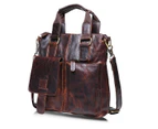 Retro Mens Fashion Business Handbag Durable Leather Shoulder Bag (BROWN)