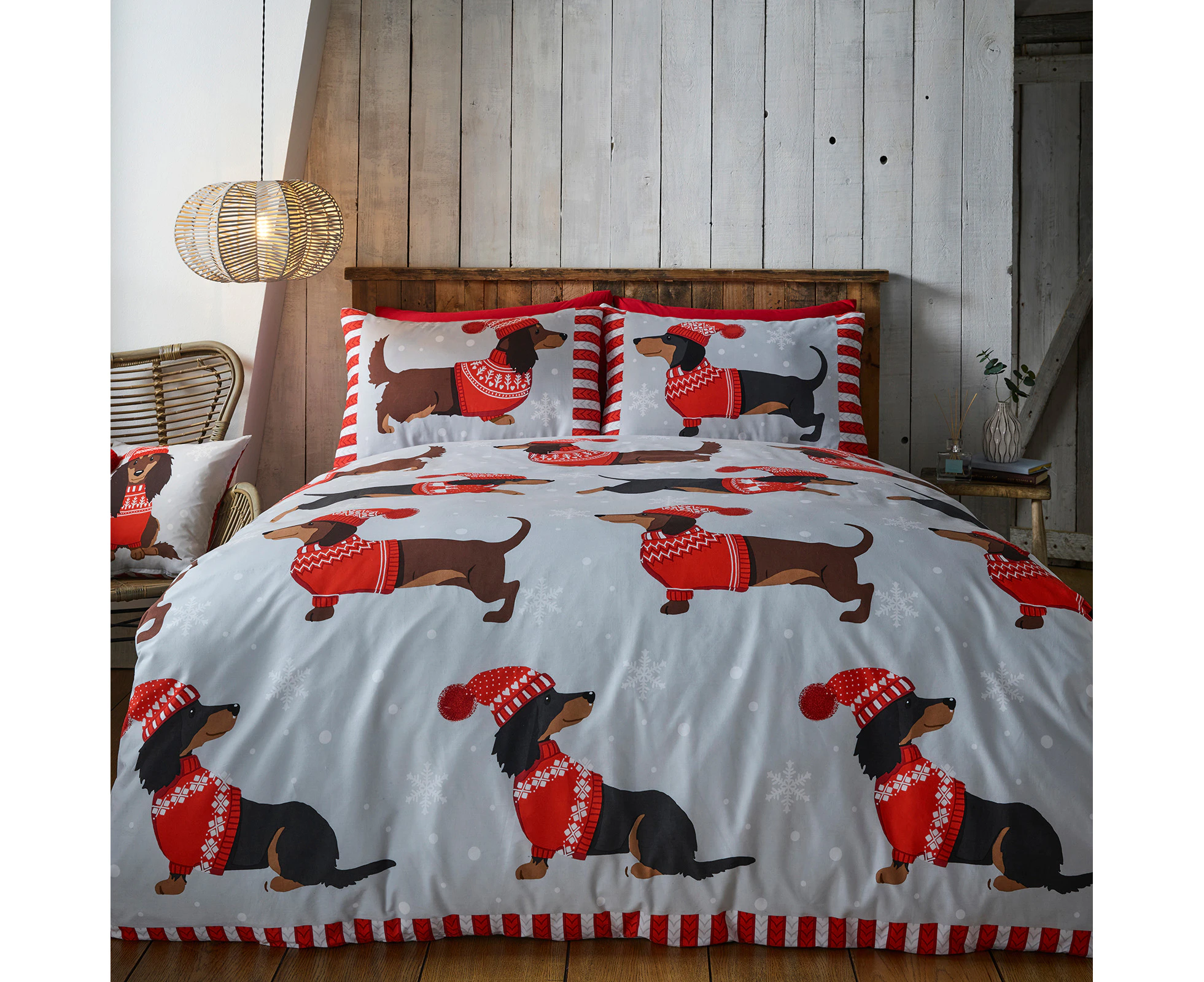 Dachshund Through The Snow Sausage Dog Christmas Single Duvet Set