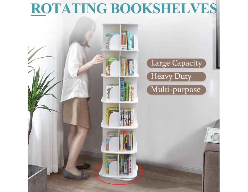 6 Tiers 360 Degrees Rotating Swivel Bookshelf Display Shelf White 190cm Square