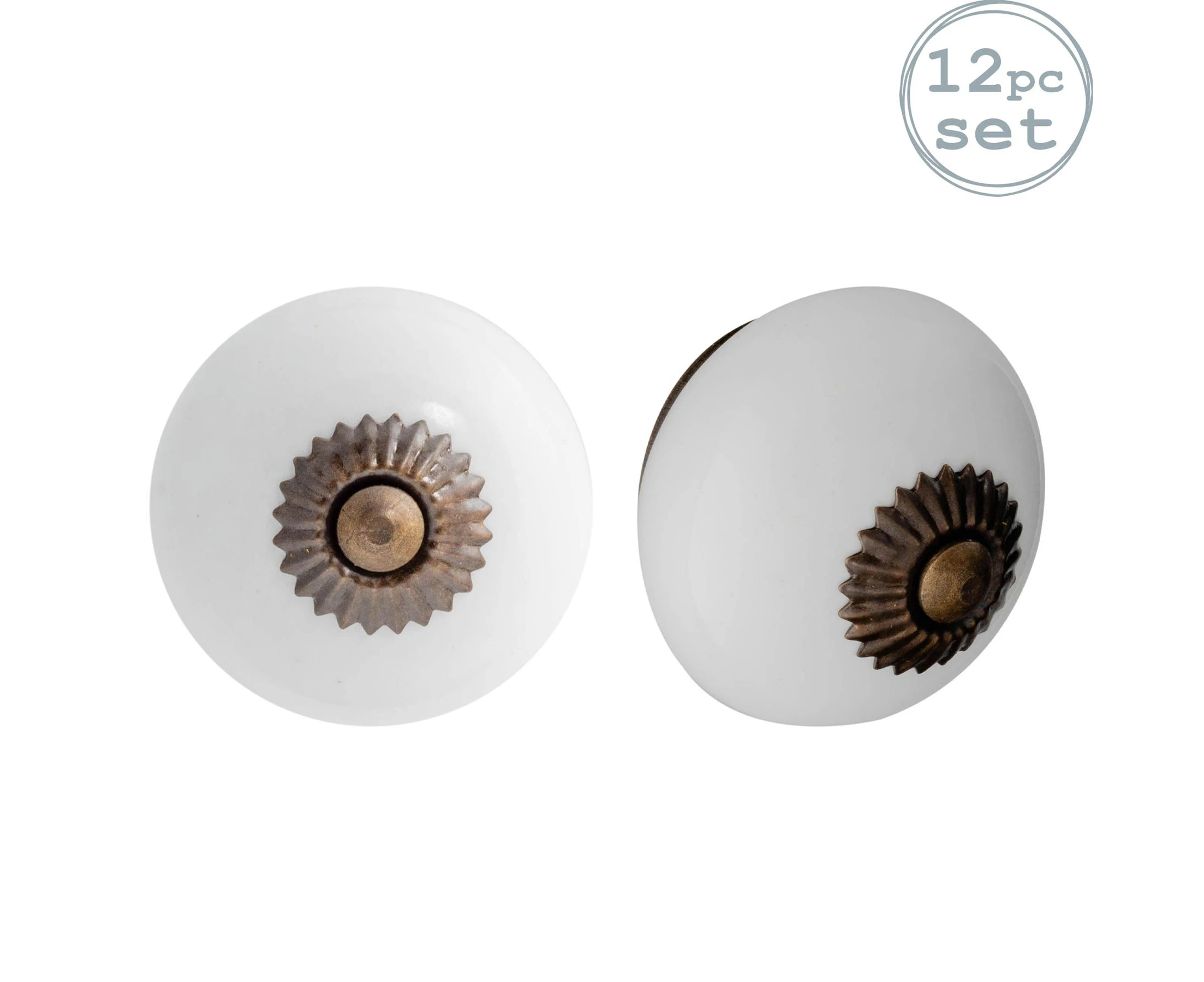 12x White Round Ceramic Cabinet Drawer Knobs - Interior Furniture Cupboard Door Handle - by Nicola Spring