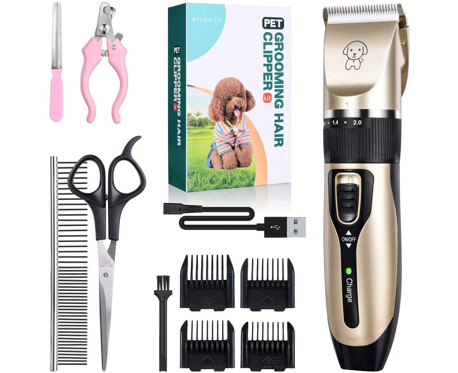 Dog Shaver Clippers Low Noise Rechargeable Cordless Electric Quiet Hair Clipper Grooming Kit Set Catch