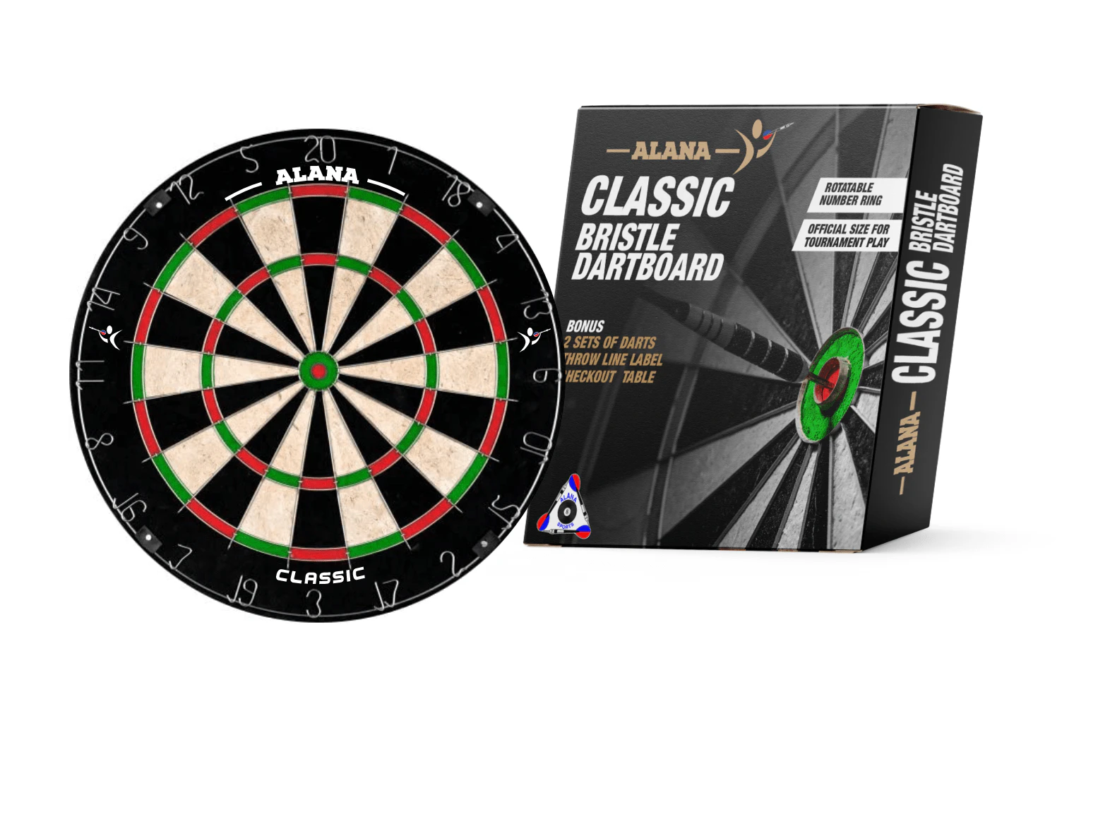 ALANA CLASSICAL BRISTLE ROUND WIRE SPIDER DARTBOARD WITH 2 SETS OF BRASS DARTS