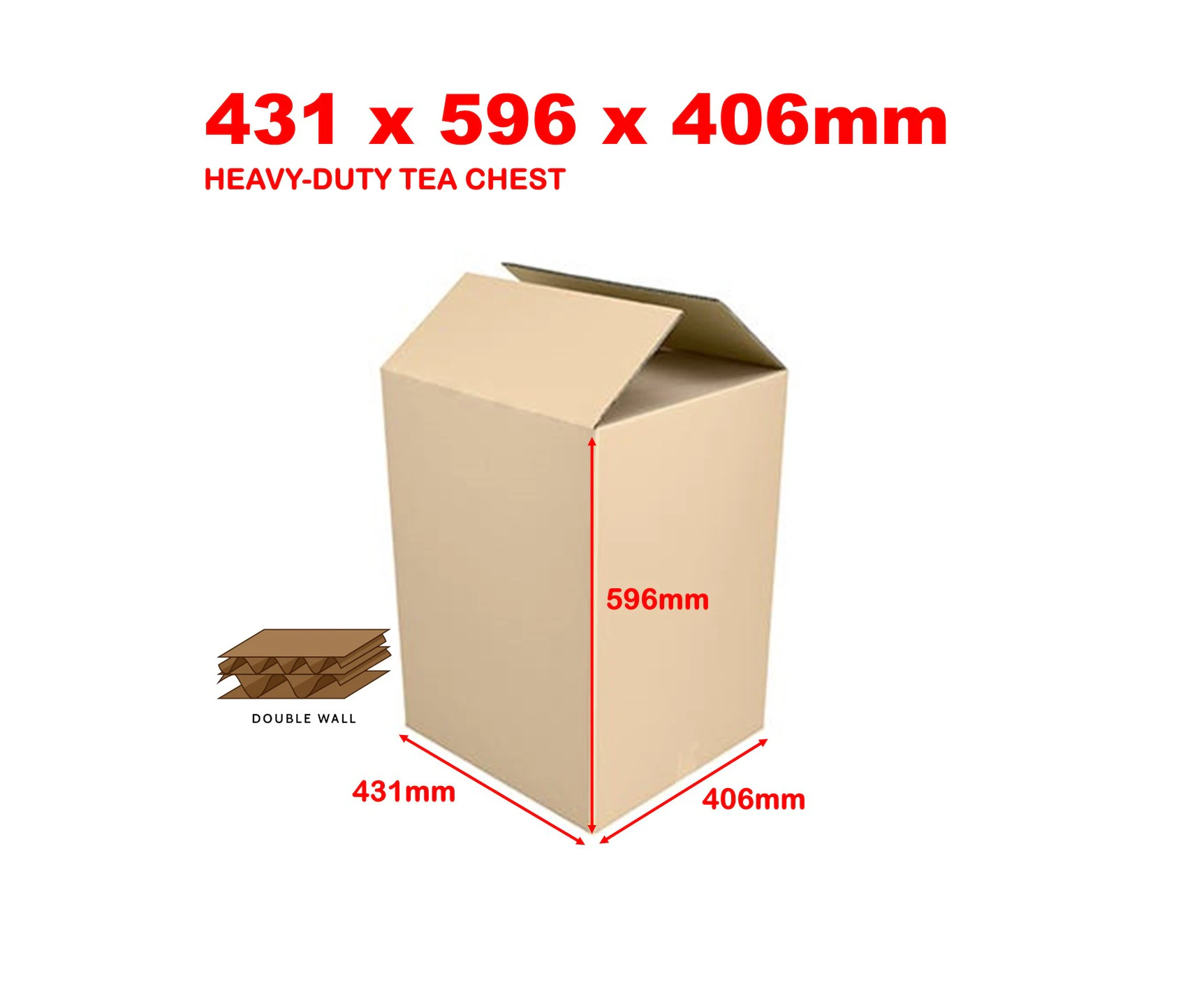 (4x Pcs) 431 x 596 x 406mm Heavy Duty Double Wall Tea Chest Moving Box Cardboard Box Packing Carton