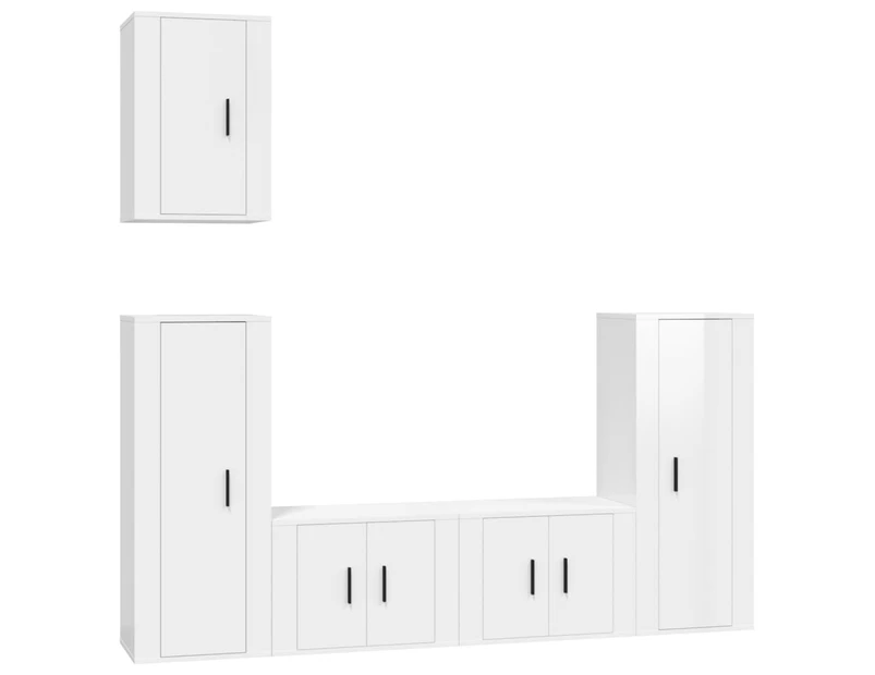 vidaXL 5 Piece TV Cabinet Set High Gloss White Engineered Wood