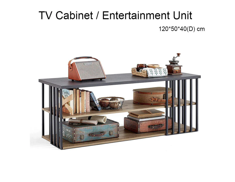 3 Tiers TV Cabinet Entertainment Unit Stand fits up to 55" TV Metal Frame