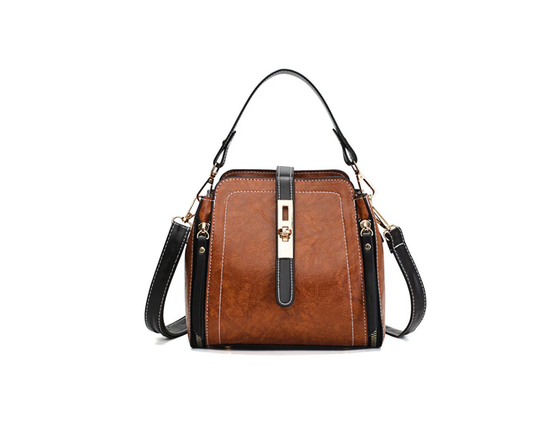 Women Oil Wax Leather Handbag Casual Small Shoulder Bag Messenger Bag (BROWN)