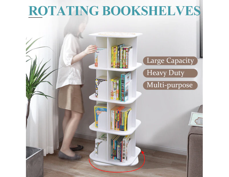 4 Tiers 360 Degrees Rotating Swivel Bookshelf Display Shelf White 128cm Square