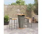 vidaXL 3 Piece Garden Bar Set Grey Poly Rattan&Solid Wood Acacia