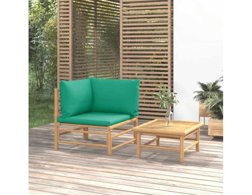 vidaXL 2 Piece Garden Lounge Set with Green Cushions Bamboo