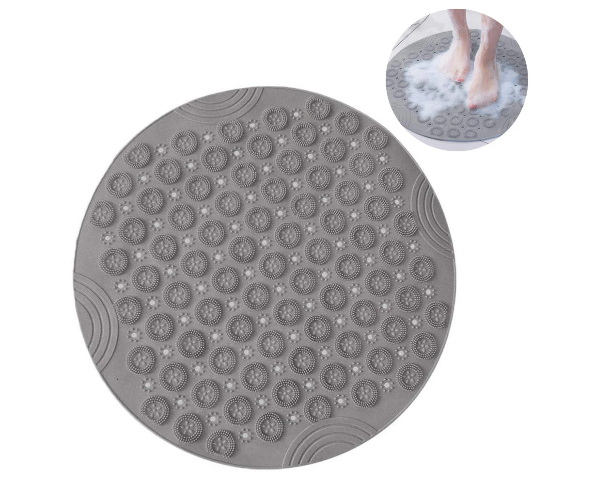 Shower Mat Non-Slip Round Bathroom Mat with Strong Rubber Suction Cups and Drain Holes PVC Washable Shower Massage - Grey