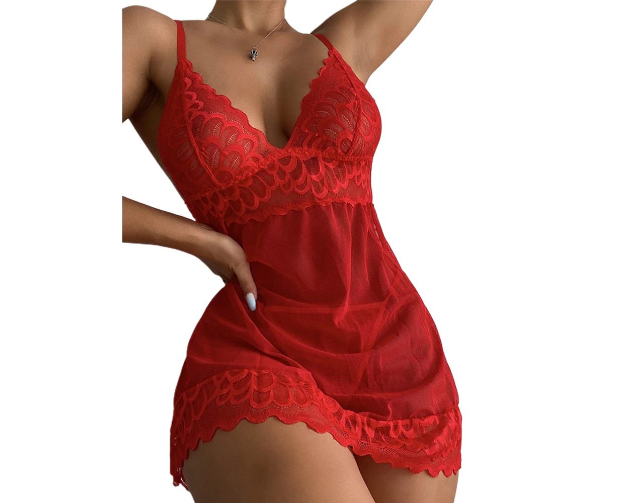 MasBekTe Womens Sexy Lace Erotic Nightdress - Red