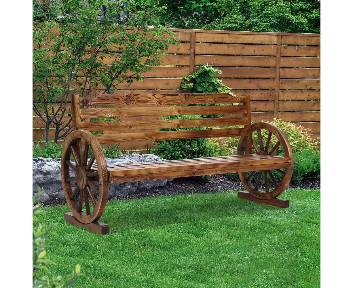 Garden Bench Wooden Wagon Chair 3 Seat Outdoor Furniture Backyard Lounge