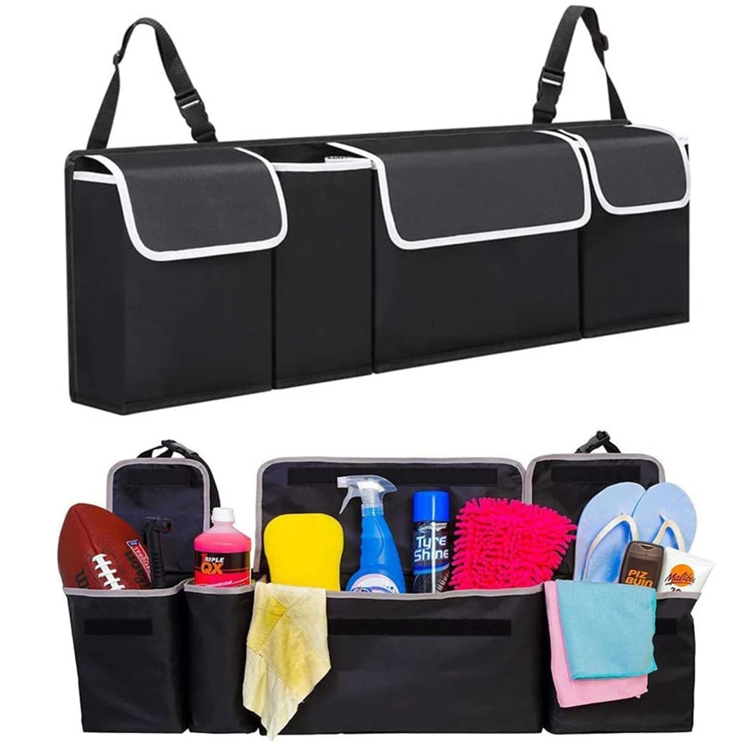 Car Boot Organiser - 2 in 1 Car Backseat Hanging Storage Bag Trunk Organizer Multipurpose for SUV Vans Cars Trucks