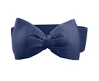 Women's Casual Elastic Wide Bowknot Waist Belt Stretch Corset Dress Waistband - Navy Blue