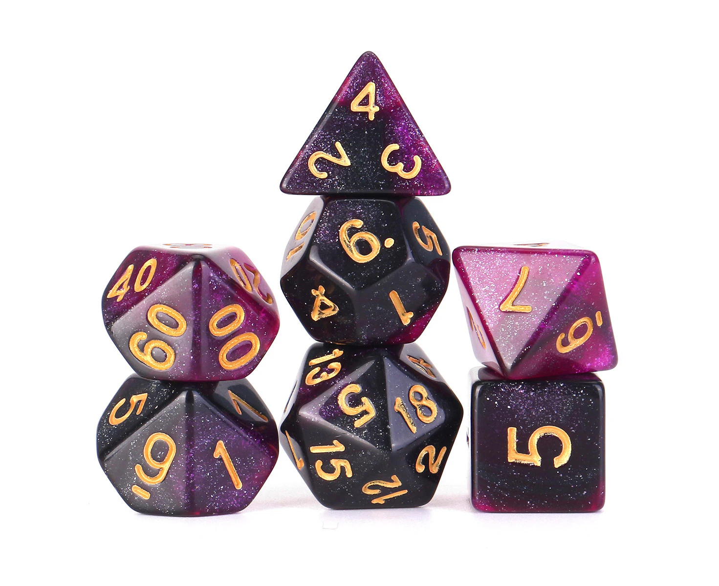 7Pcs Shiny Acrylic Polyhedral Dice DND RPG MTG Role Playing Game + Bag Purple Black