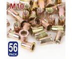 56X M10 Rivet Nut Bolt Steel Rivets Tool Flange Blind Nutserts Flat Head Insert Drill Adapter Gun Sunk Zinc Plating