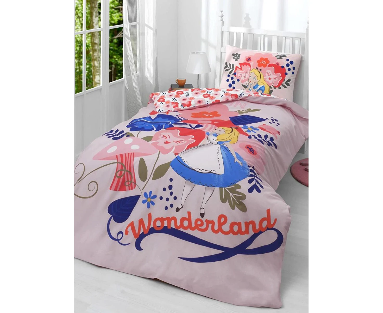 Alice in Wonderland 100% Cotton Reversible Single Duvet Cover and Pillowcase/Doona/Quilt cover Set without Inserts