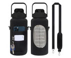 2L Large Capacity Black Water Bottle Drinking Bottle with Bottle Pouch Sleeve