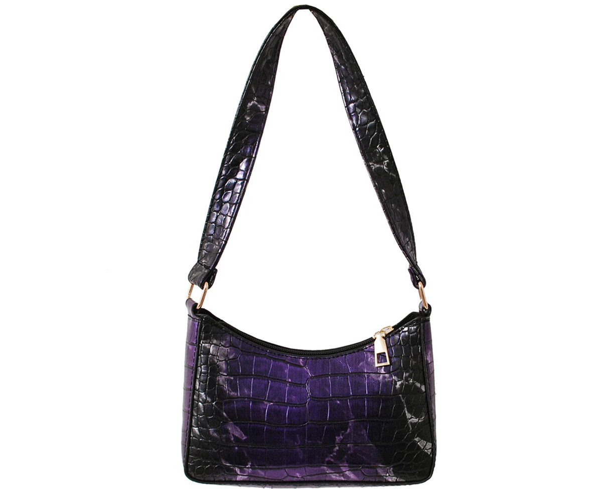 Vintage Women Gradient Alligator Pattern PU Leather Solid Color Chain Shoulder Underarm Bag Handbag for Women (Purple)