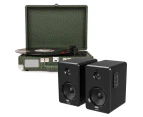 Crosley Cruiser Bluetooth Portable Turntable - Ostrich + Bundled Majority D40 Bluetooth Speakers - Black