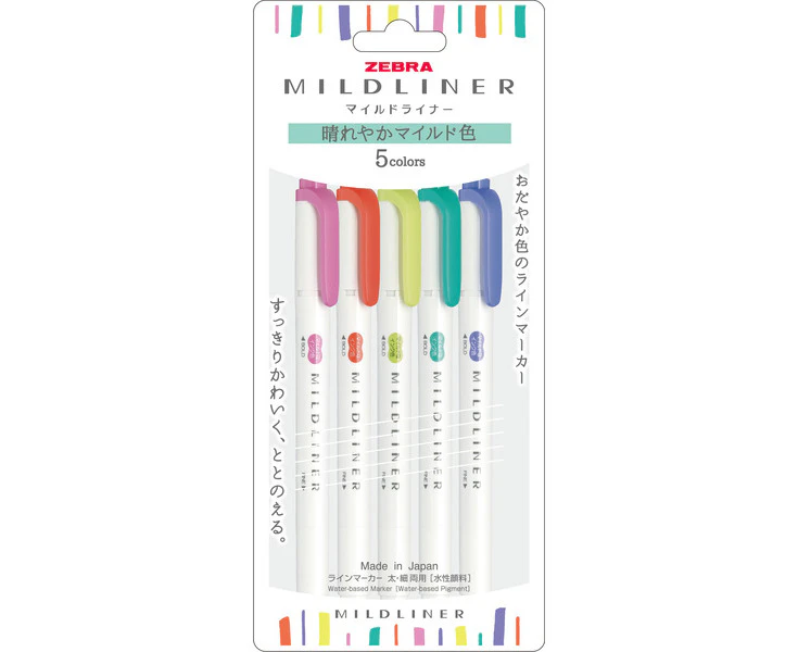 Zebra Mildliner Bright colour set (5/pk) WKT7-5C-HC-N (New package)