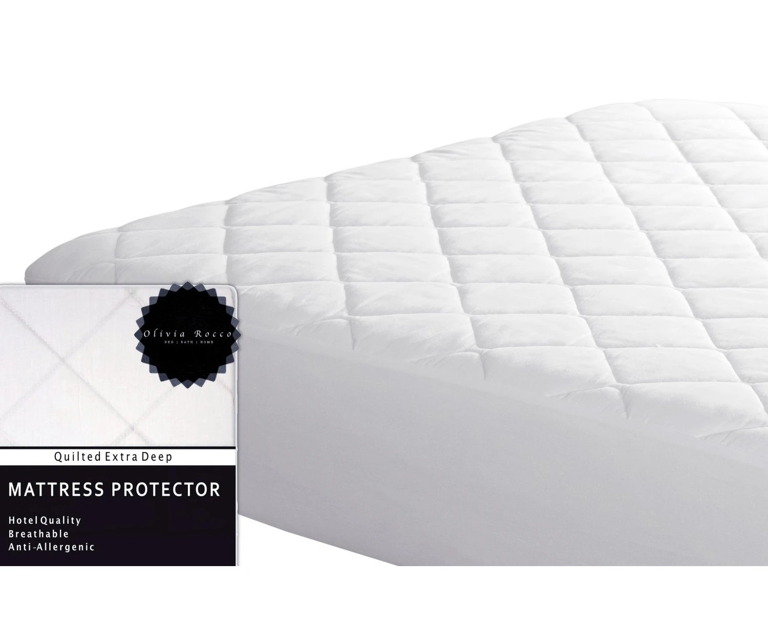 (Double) - Olivia Rocco Luxury Quilted Extra Deep Mattress Protector, Hotel Quality Fitted Mattress Protector's 30cm deep (Double)