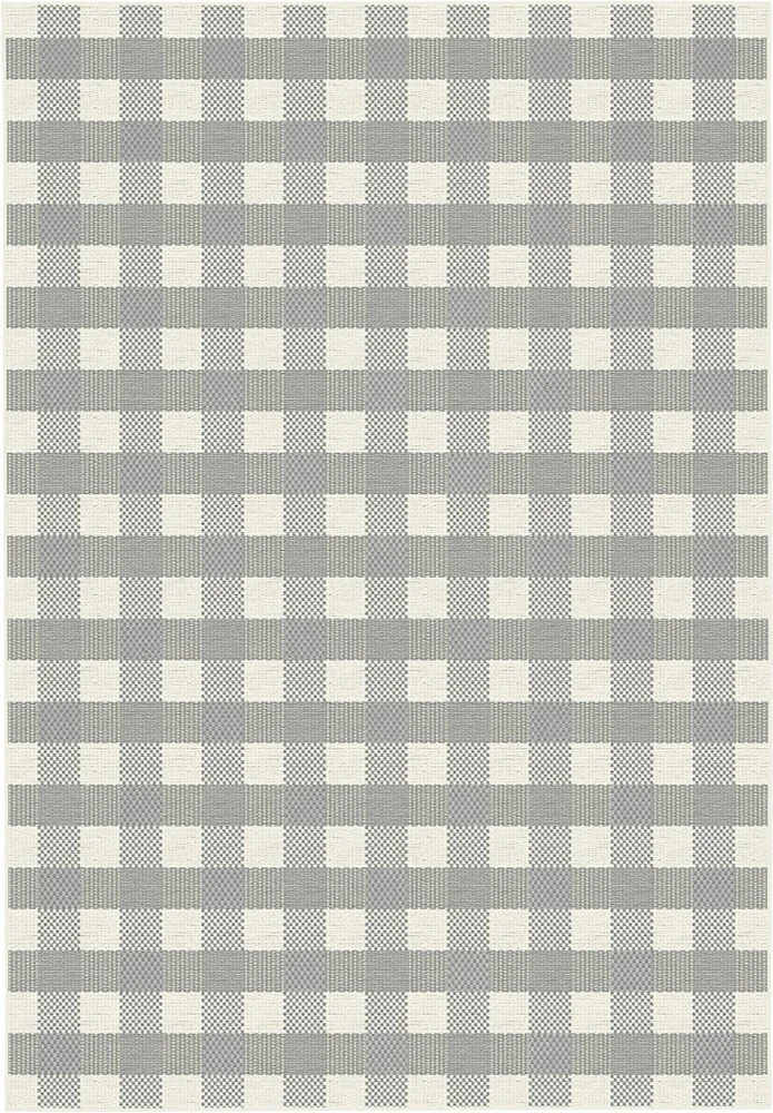 Laurel Squares Silver Ivory Outdoor Floor Rug - 2 Sizes - Grey