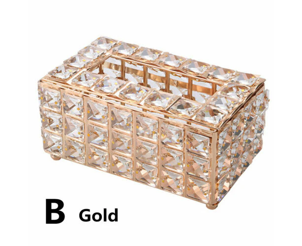 Rectangular Crystal Tissue Box Cover Paper Box Napkin Holder Facial Tissue Holder - Rose Gold