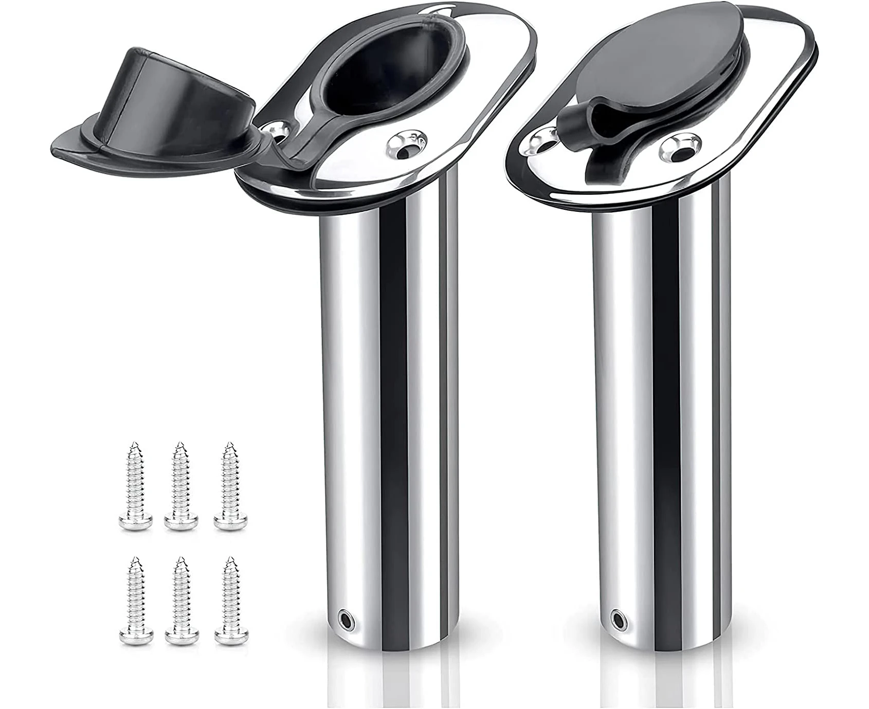 30 Degree 2 Pieces of Stainless Steel Rod Holders, Fishing Rod Holders Rubber with Cap, Liner, Gasket