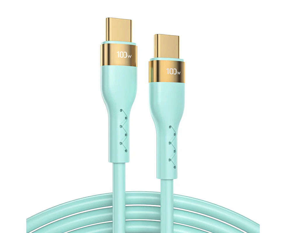 Ymall 1.2m/2m/3m USB-C to USB-C 100W Silicone Data Cable-Green