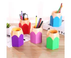 Lovely Color-blocking Desktop Pen Holder Home Makeup Brush Storage Box Container-Red