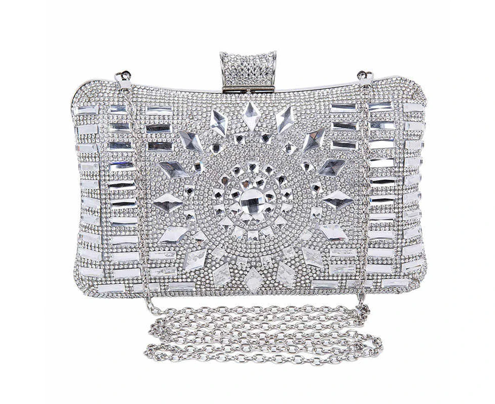 Nevenka Women Geometric Diamante Evening Party Clutch Bags-Silver