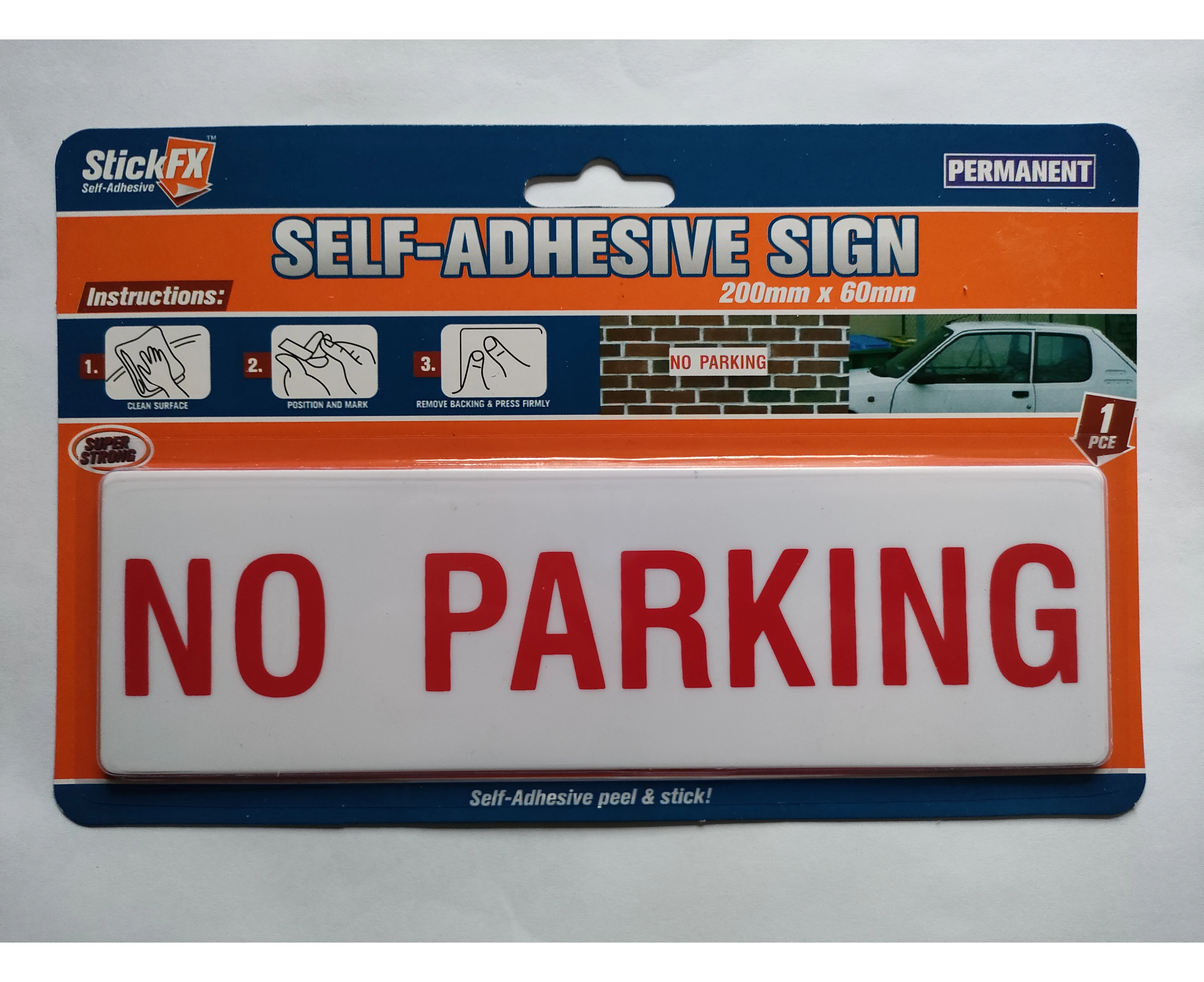 Self adhesive sign no parking 200mm x 60mm