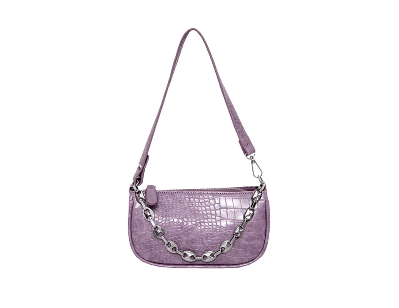 Fashion Crocodile Pattern Baguette bags PU Leather Shoulder Bags For Women Chain Design Luxury Hand Bag Female Travel (purple)